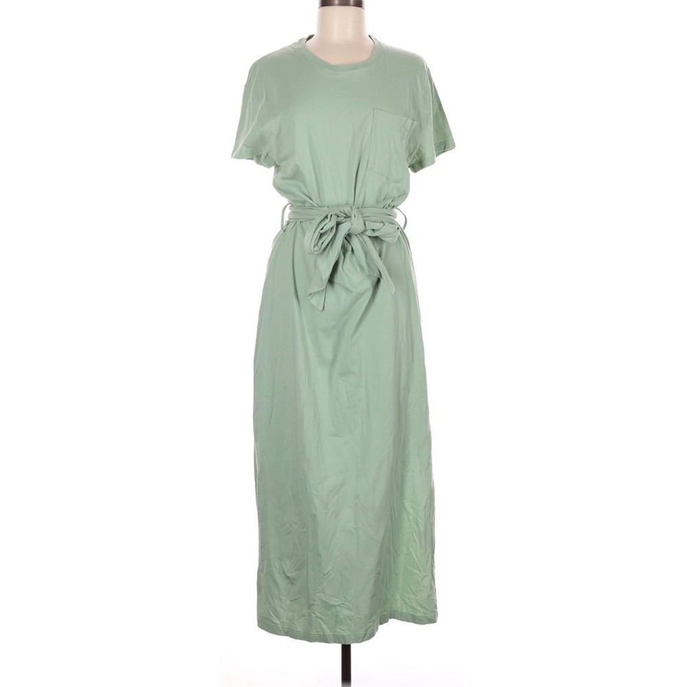 Jonathan Simkhai Sara T-Shirt Dress Womens M Seagrass Tie Waist Midi Slit